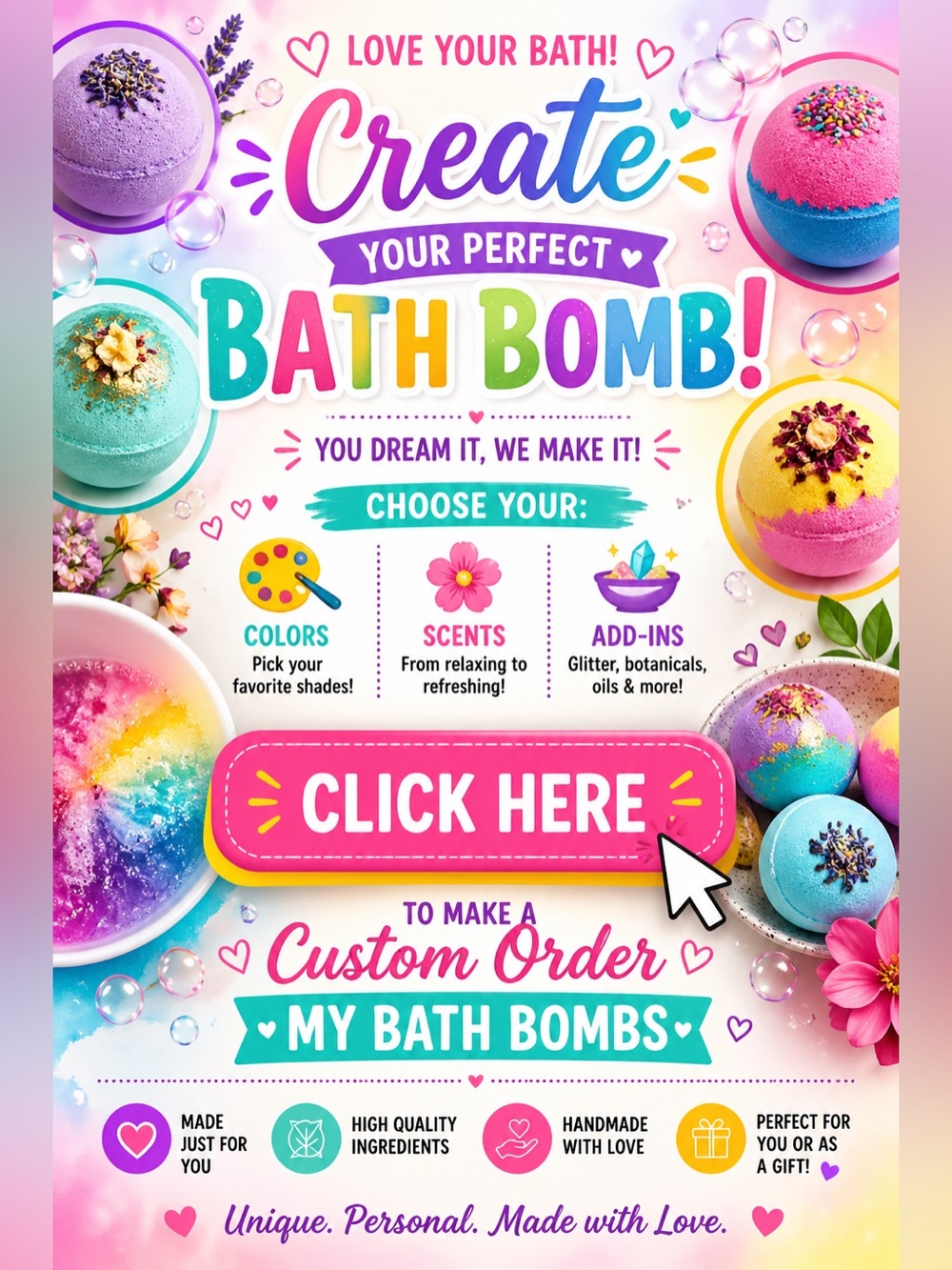 Hand crafted Customizable hand crafted bath bombs